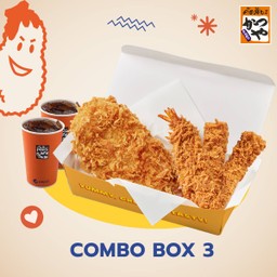 COMBO Box 3 : หมูทงคัตสึ สันนอก + คัตสึกุ้ง + ชีสซี่ สติ๊ก 2 ชิ้น  + เป๊ปซี่ 2 แก้ว = 199.- (ปกติ 305.-)