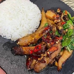 ข้าวกระเพราคอหมู่ย่าง