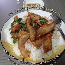 ข้าวกะเพราคอหมูย่างปากเจ่อ