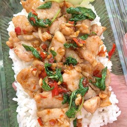 ผัดกะเพราหมูราดข้าว