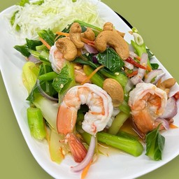ยําคะน้ากุ้งสด