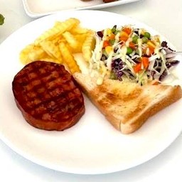 [อร่อยซ่ากับโค้ก] สเต็กแฮมก้อน +  โค้ก ออริจินัล (ขวด)