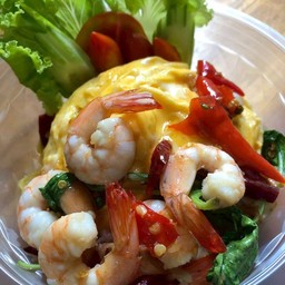 ข้าวกระเพรากุ้งไข่ข้น