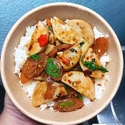 ข้าวกระเพราหมูยอ+กุนเชียง