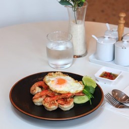 Shrimp fried rice with fried egg