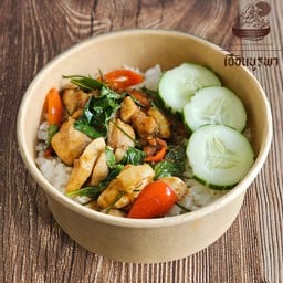 ข้าวไก่ผัดพริกแกงป่าใบโหระพา