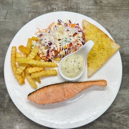 [อร่อยซ่ากับโค้ก] สเต็กปลาแซลมอน +  โค้ก ออริจินัล (ขวด) 