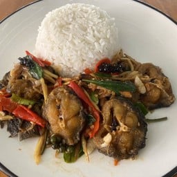 ข้าวผัดฉ่าปลาดุกทอด