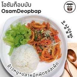 ข้าวหมู+ปลาหมึกผัดซอสเผ็ด