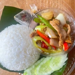 ผัดพริกหมูราดข้าว