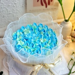 เค้กช่อดอกกุหลาบสีฟ้า 1 ปอนด์