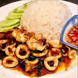 ข้าวกะเพราปลาหมึก