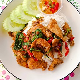 ข้าว+กะเพราหมูชิ้น