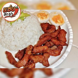 ข้าวหน้า หมูทอด + ไข่ต้ม