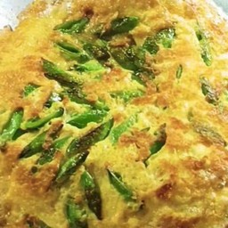 ข้าวหน้าไข่เจียวถั่วลันเตา+น้ำพริกกะปิ