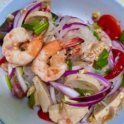 ยำเส้นเล็กกุ้งสุก+หมูยอ