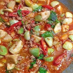 แกงเผ็ดหมูใส่มะเขือ+ข้าว (รสเผ็ดแซ่บ!!)