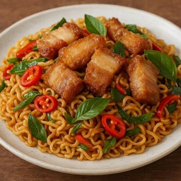 มาม่าผัดขี้เมาหมูกรอบ