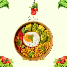 สลัดอะโวคาโด+มะเขือเทศย่าง+ข้าวโพดย่าง+ไข่ดาว(พริกไทย+ผักชี+เม็ดเจีย)