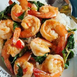 ข้าวกระเพรากุ้งพริกแห้ง