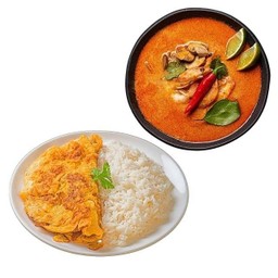 ข้าวไข่เจียว+ต้มยำทะเล(โอชารสข้าวสวยไข่เจียวอาหารชุด)