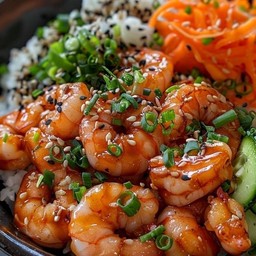 ข้าวหน้ากุ้งซอสเทอริยากิล้นๆ