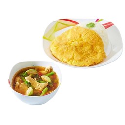 ข้าวไข่เจียว+แกงป่าไก่(โอชารสข้าวสวยไข่เจียวอาหารชุด)