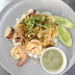 ข้าวแห้งปู+กุ้ง+หมึก ผัดไข่