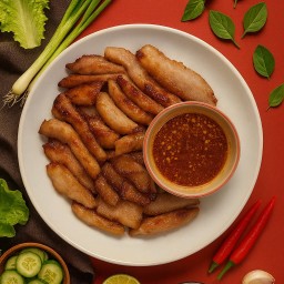 คอหมูย่าง(500g) พร้อมน้ำจิ้มแจ่ว