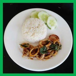 ข้าว หมึกผัดกะเพรา