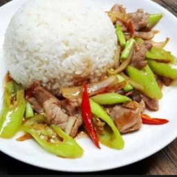 ข้าวพริกอ่อนหมูชิ้น