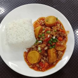 245.1 เต้าหู้ทรงเครื่องหมูสับ(ราดข้าวหอมมะลิ)
