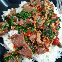 ข้าวกระเพราเนื้อชิ้น