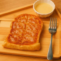 ขนมปังย่างเนยน้ำตาลกรุบ + นมข้นหวาน