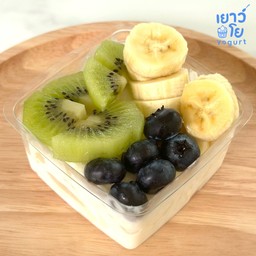 โยเกิร์ต + กีวี + กล้วย + บลูเบอร์รี่ + น้ำผึ้ง (ฟรี)