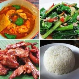 ชุดแกงเหลืองปลากระพง/ผัดคะน้าปลาเค็ม/หมูแดดเดียว/ข้าว2