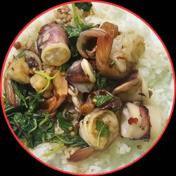 ข้าวกะเพราหมึกกุ้ง