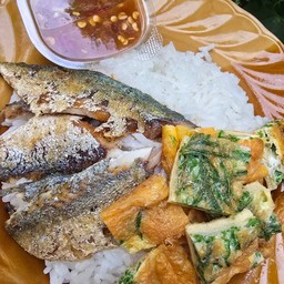 ข้าวหน้าปลาทูไข่ชะอม+น้ำพริกกะปิ