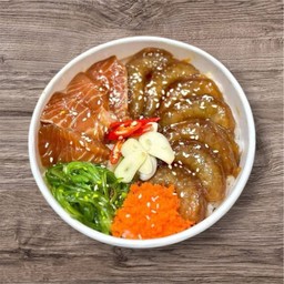 ข้าวหน้า กุ้ง-แซลมอนดองรวม