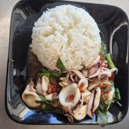 กระเพราปลาหมึกราดข้าว