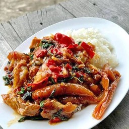 ผัดกะเพราขาหมู ราดข้าว