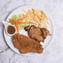 สเต๊กไก่ + สเต๊กปลา