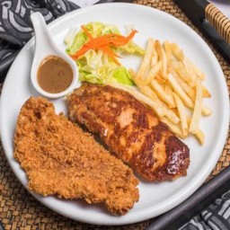 สเต็กหมู + สเต็กปลา