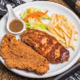 สเต๊กหมู + สเต๊กปลา