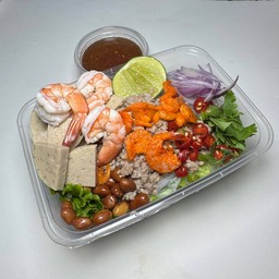 ยำวุ้นเส้นโบราณกุ้ง+หมูสับ+หมูยอ