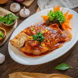 46. ปลาทับทิมทอดซอสพริกเผา