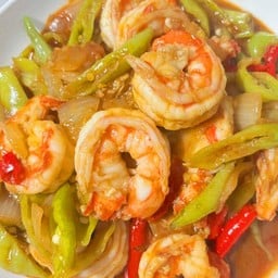 ผัดพริกหยวกกุ้งราดข้าว