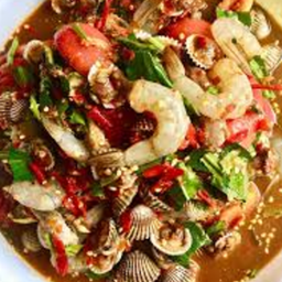 ตำลาวกุ้งสดหอยแครง