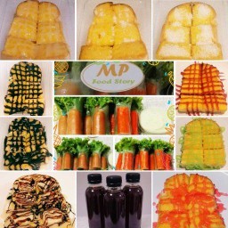 MP Food Story ขนมปังปิ้ง สลัดโรล ผลไม้ปอก ของทานเล่น น้ำชง