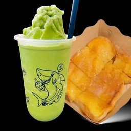 ชาเขียวปั่น + ปังปิ้งเนยนม